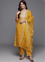 Chanderi Yelllow Wedding Wear Sequins Work Readymade Straight Suit